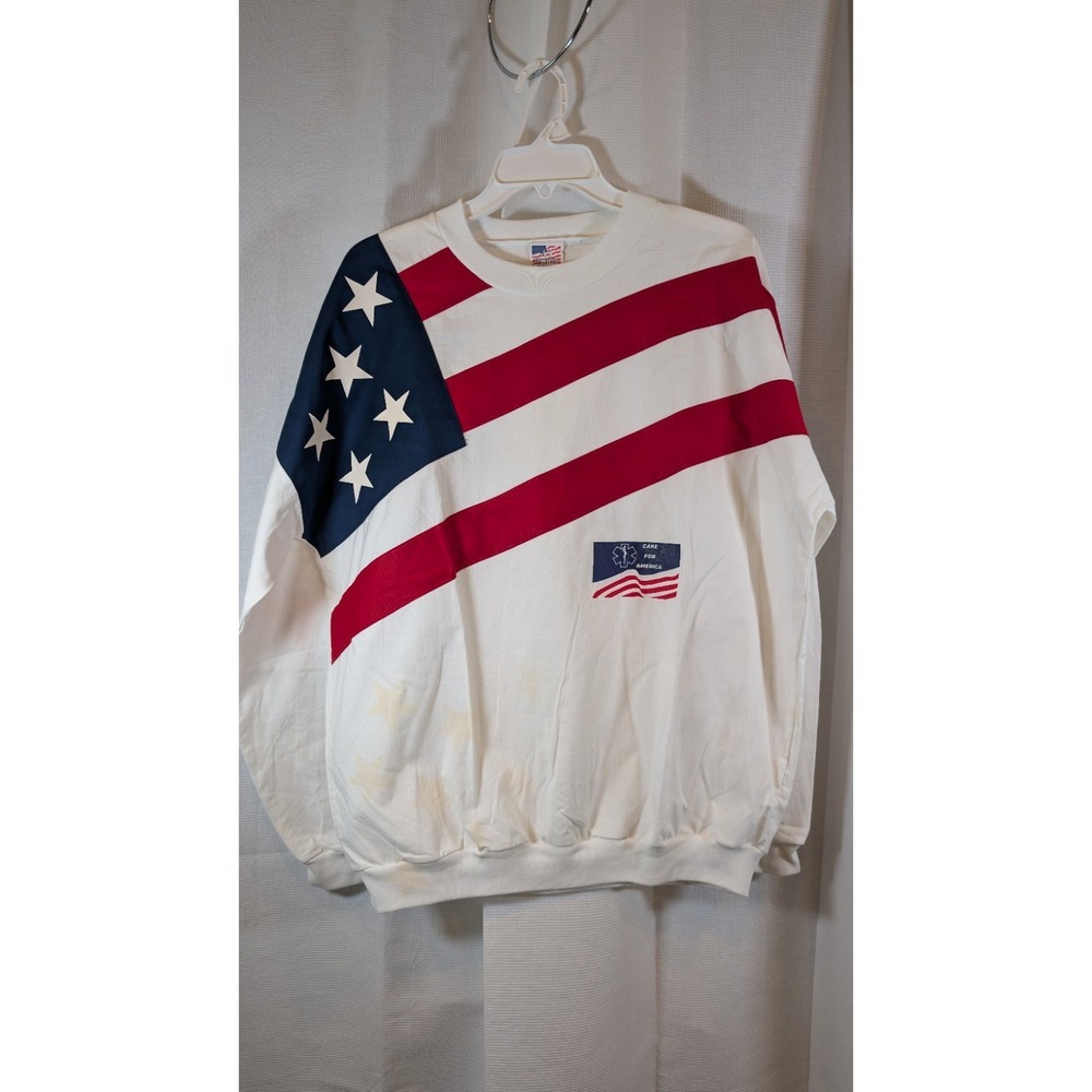 Vintage 90s J.J. Macintyre American Flag Crewneck Sweatshirt White XL